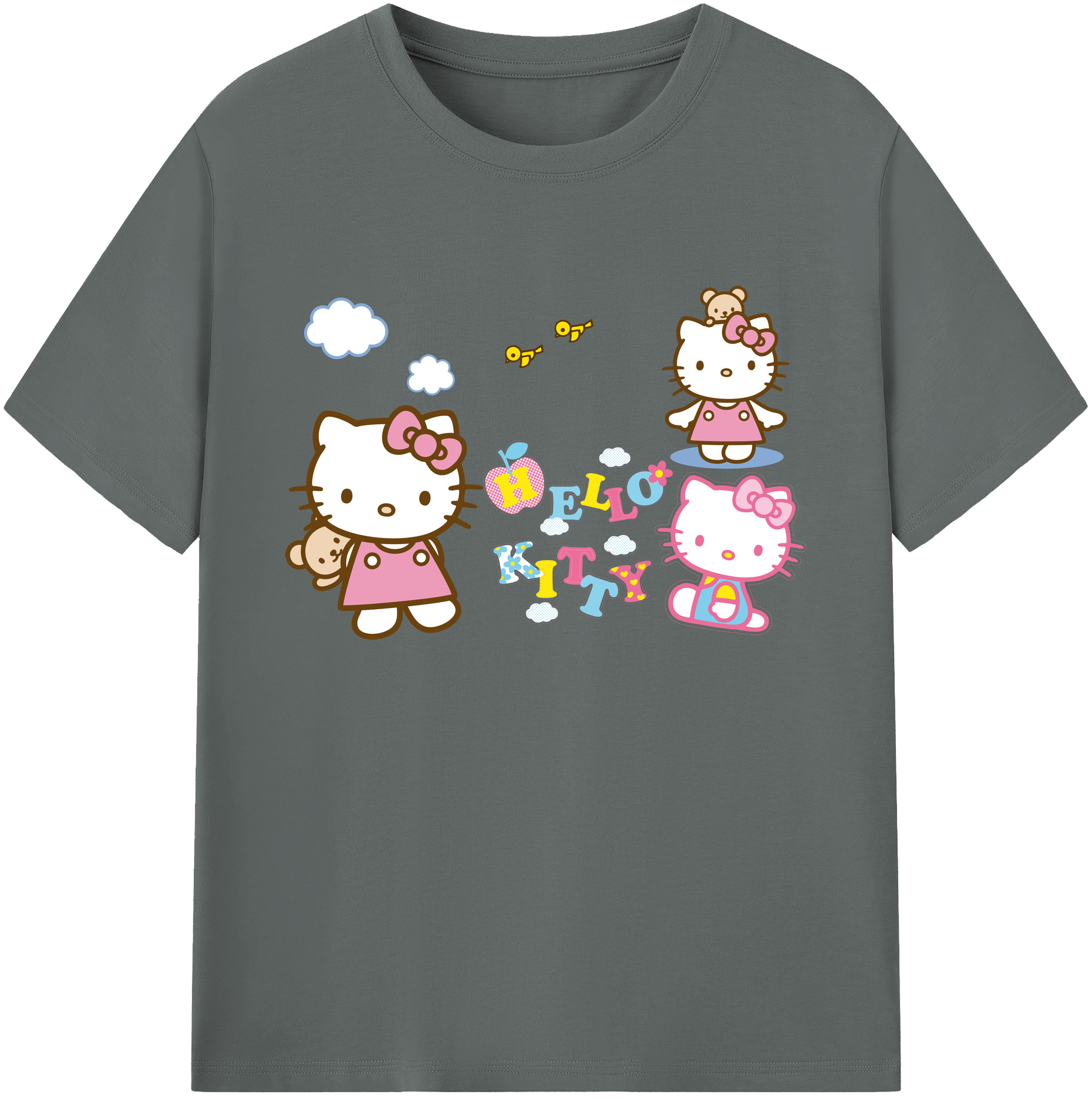 （画像用） Hello Kitty ハローキティ 綿100％ メンズ半袖Tシャツ｜肌触りやわらか＆通気性